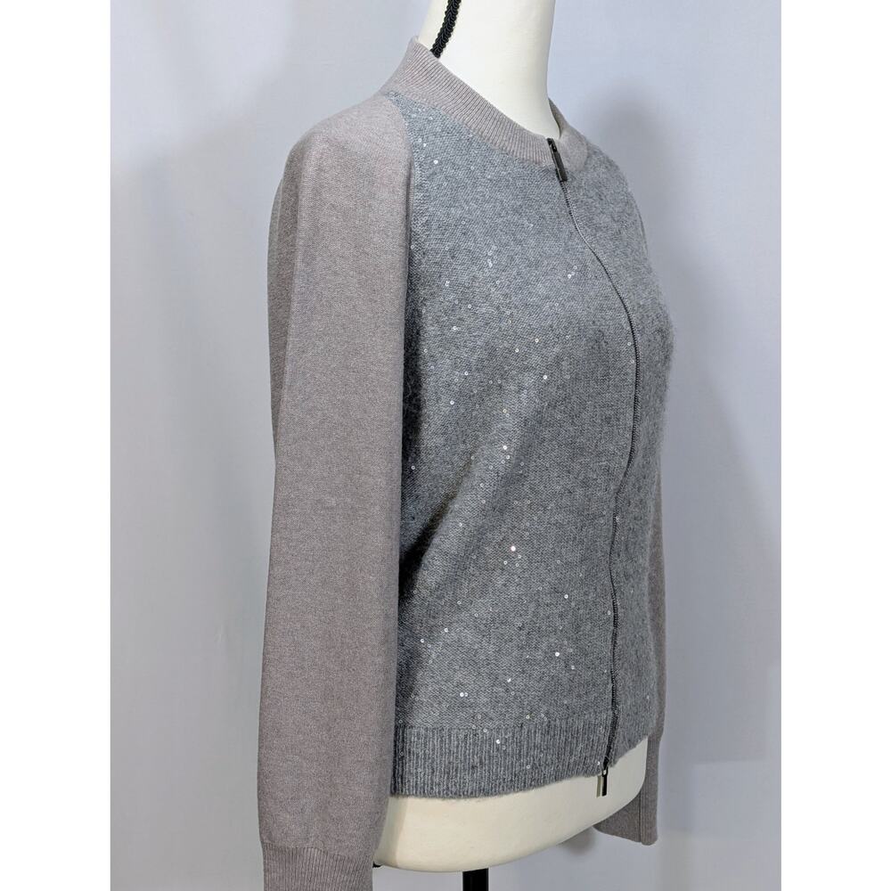 Fabiana Filippi Wool Cashmere Silk Sequin Cardigan Zip Front IT44 Small Italy - Picture 9 of 13